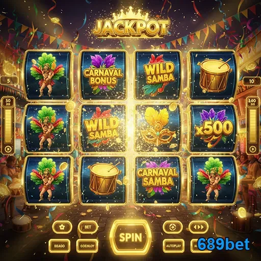 Imagem de uma máquina caça-níqueis temática de carnaval com jackpots no site 689bet.